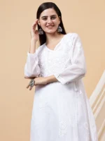 Rumi Kota Doria White Chikankari Dyeable Kurta