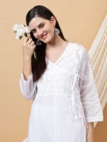 Rumi Kota Doria White Chikankari Dyeable Kurta