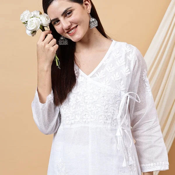 Rumi Kota Doria White Chikankari Dyeable Kurta