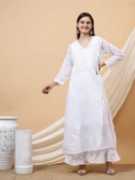 Rumi Kota Doria White Chikankari Dyeable Kurta