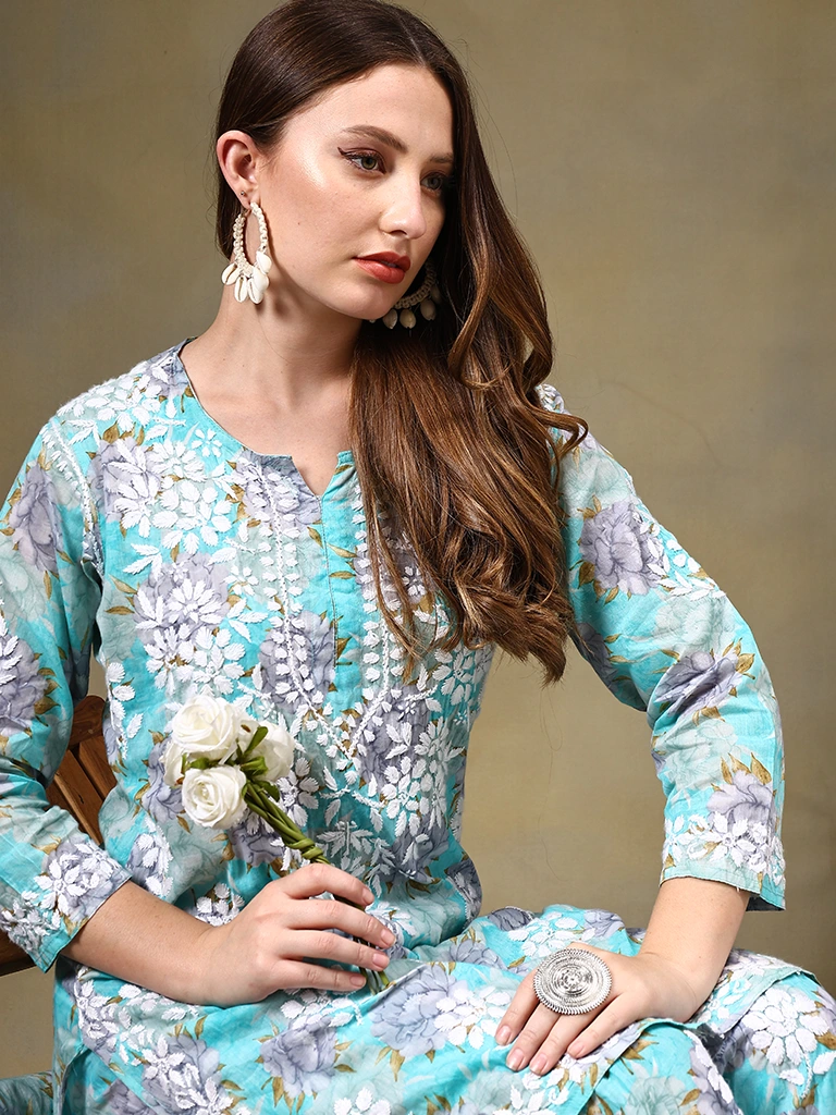 Sahiba Kurta with Floral Garara Set for Women