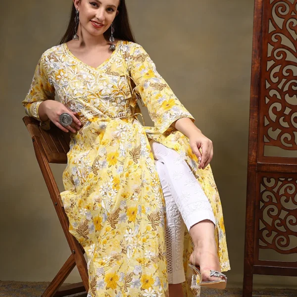 Sanaya Angrakha Mulmul Yellow Cotton Gown