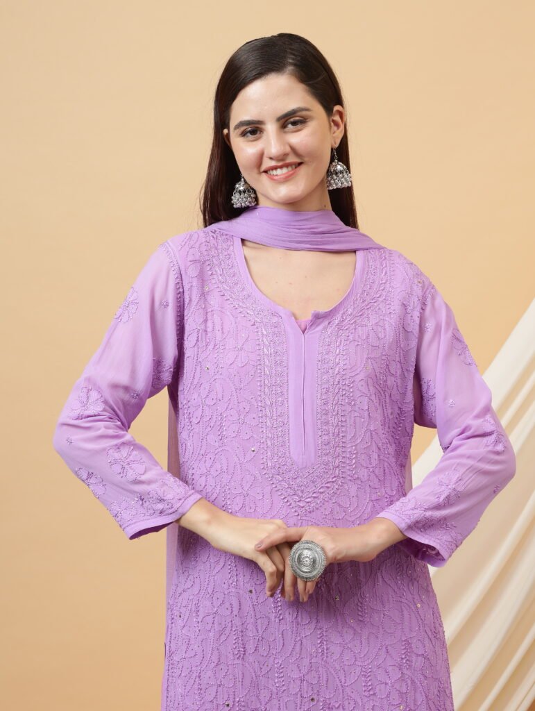 Lavender Chikankari Kurti Set