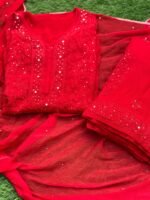 Umang E Libaz Lavender Chikankari Kurti Set - Red - Image 3