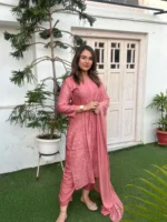 Women’s Pink Handcrafted Chanderi Silk Chikankari Noor Kurta Set