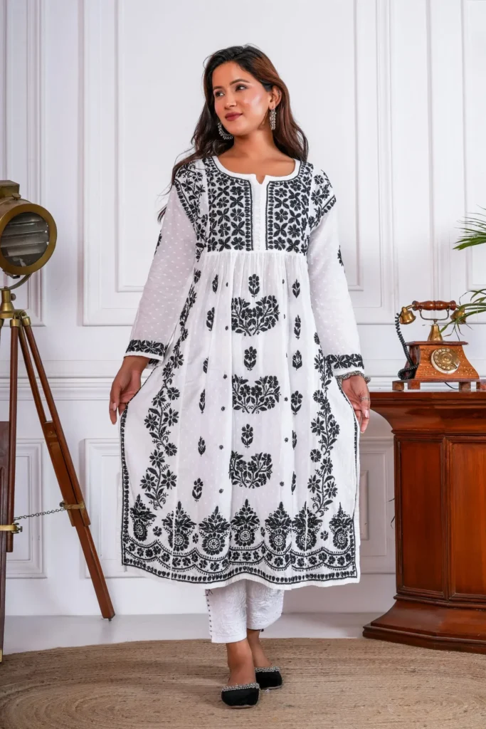 Zoya Nyra-cut 3D Handwork Chikankari Gown