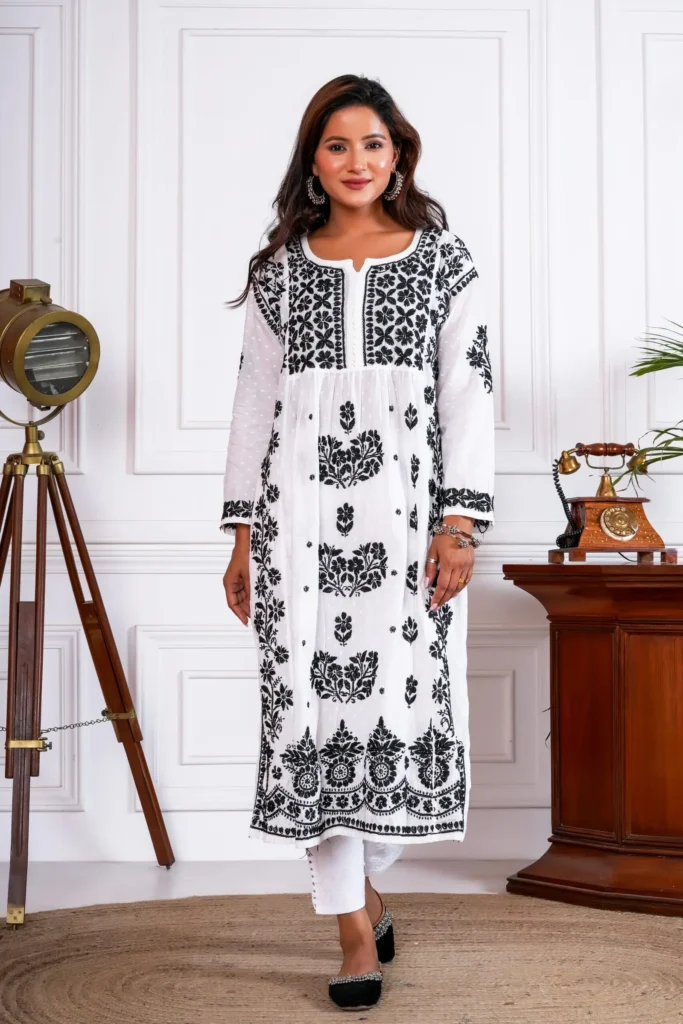 Zoya Nyra-cut 3D Handwork Chikankari Gown