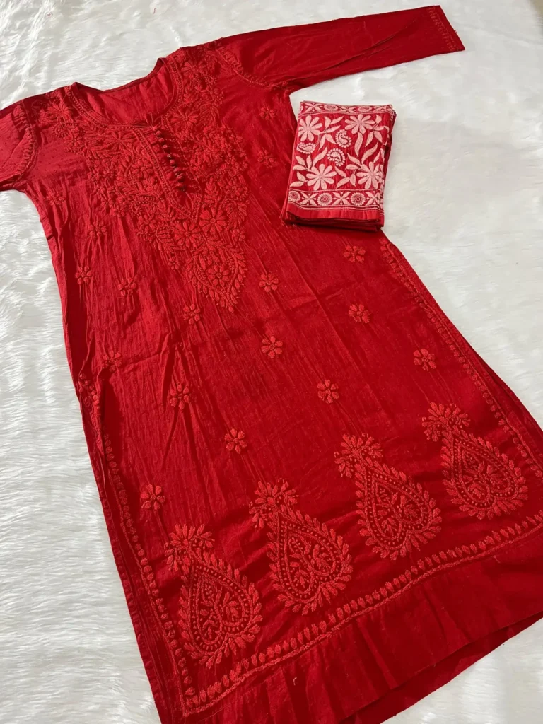 Roohi Set Red Chikankari Kurta for Women