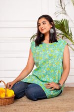 Sanjh Handblock Printed Short Kurta - Green