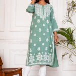Nagma Pure Modal 3D Chikankari Kurti - Sea Green
