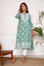 Nagma Pure Modal 3D Chikankari Kurti - Sea Green