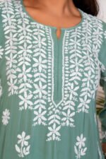 Nagma Pure Modal 3D Chikankari Kurti - Sea Green - Image 3