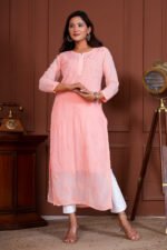 Jashn Viscose Mukaish Chikankari Kurta - Pink - Image 2