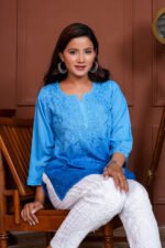 Geet Rayon Cotton Short Chikankari Kurta - Blue - Image 2