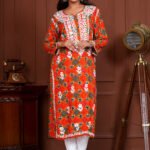 Umang Rayon Bandhani Printed Chikankari Kurta - Rust