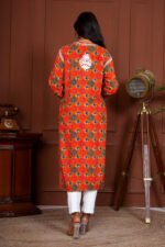 Umang Rayon Bandhani Printed Chikankari Kurta - Rust - Image 4
