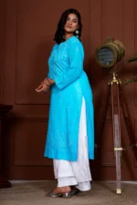 Ruhina Dobby Mul Cotton Chikankari Kurta - BLUE - Hunar Bharat