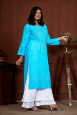 Ruhina Dobby Mul Cotton Chikankari Kurta - BLUE - Hunar Bharat