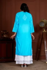 Ruhina Dobby Mul Cotton Chikankari Kurta - BLUE - Hunar Bharat