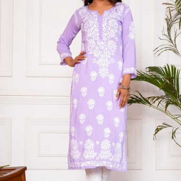 Iram Pure Modal 3D Chikankari Kurti - Hunar Bharat