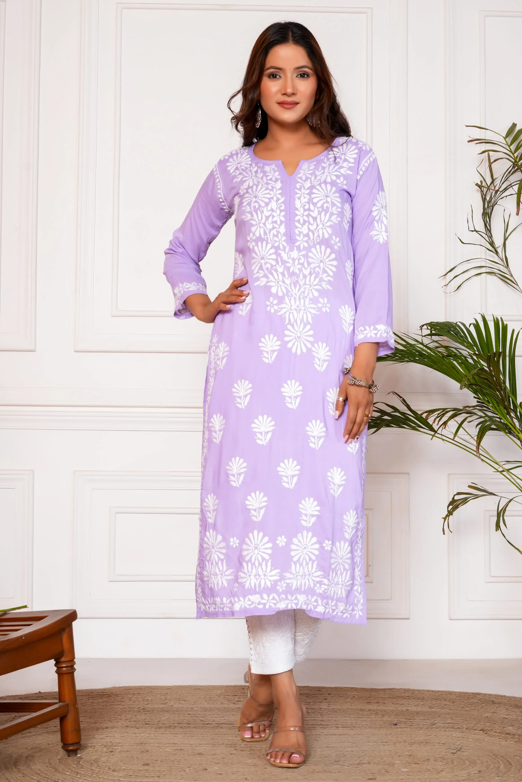 Iram Pure Modal 3D Chikankari Kurti - Hunar Bharat
