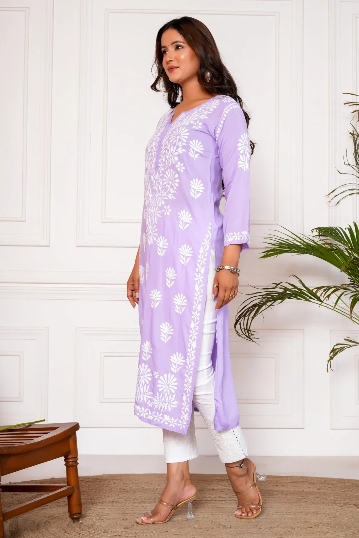 Iram Pure Modal 3D Chikankari Kurti - Hunar Bharat