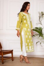 Iram Pure Modal 3D Chikankari Kurti - Yellow - Image 5