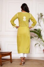 Iram Pure Modal 3D Chikankari Kurti - Yellow - Image 4