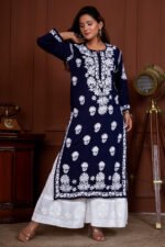 Iram Pure Modal 3D Chikankari Kurti - Blue - Image 5