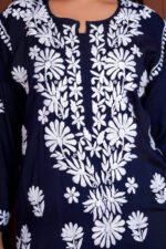 Iram Pure Modal 3D Chikankari Kurti - Blue - Image 2
