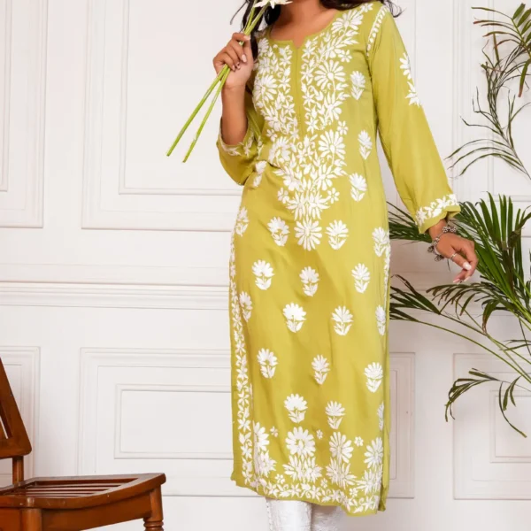 Iram Pure Modal 3D Chikankari Kurti - Hunar Bharat