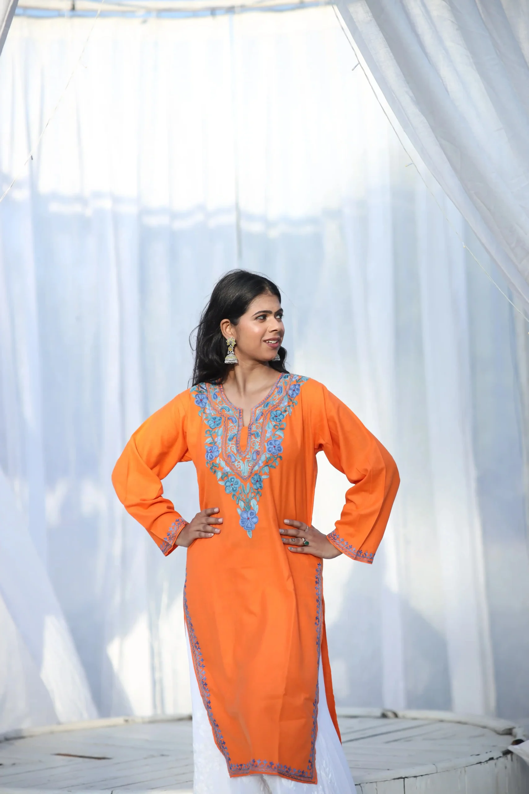 Kesar Kashmiri Orange Long Kurta