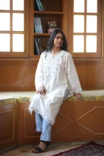 Kesar Kashmiri White Long Kurta