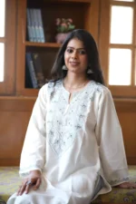 Kesar Kashmiri White Long Kurta