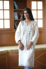 Kesar Kashmiri White Long Kurta