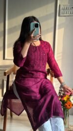 Rashi Chikankari Kurta Set - Wine