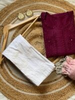 Rashi Chikankari Kurta Set - Wine - Image 2