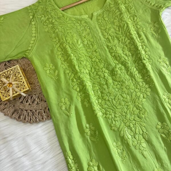 Sayra Pure Modal Chikankari Kurtas - Clematis Green