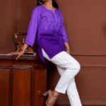 Geet Rayon Cotton Short Chikankari Kurta - Purple