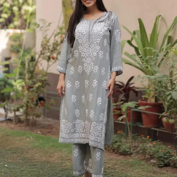 Tara Pure Modal Butter Soft Fabric Premium Chikankari Set - Grey