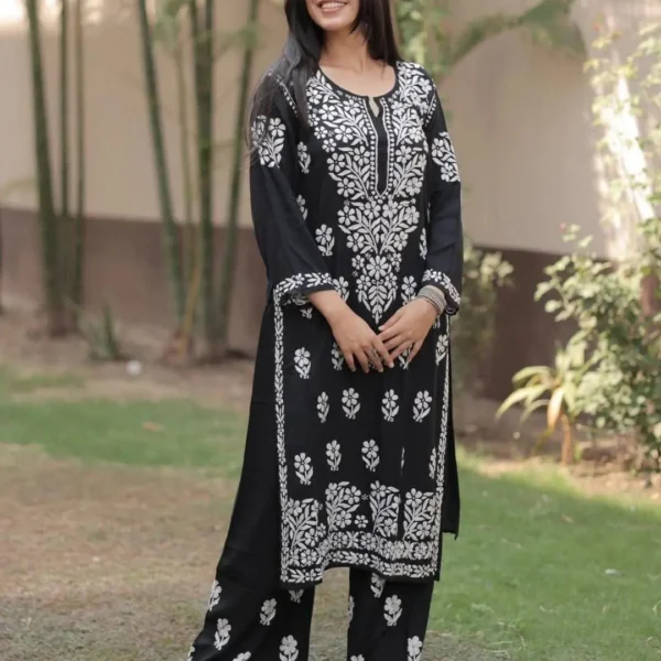 Tara Pure Modal Butter Soft Fabric Premium Chikankari Set - Black