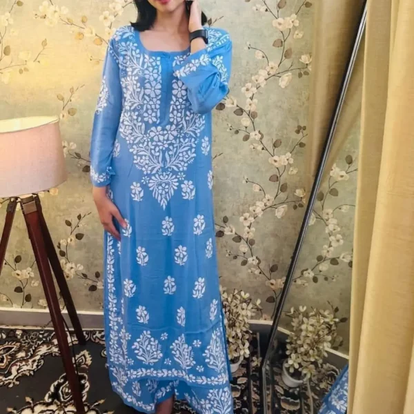 Tara Pure Modal Butter Soft Fabric Premium Chikankari Set - Blue