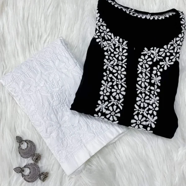Aarvi Pure Modal Fabric Premium Chikankari Kurtas Set - Black