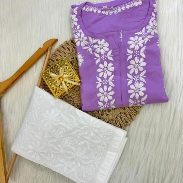 Aarvi  Pure Modal Fabric Premium Chikankari Kurtas Set - Lavender