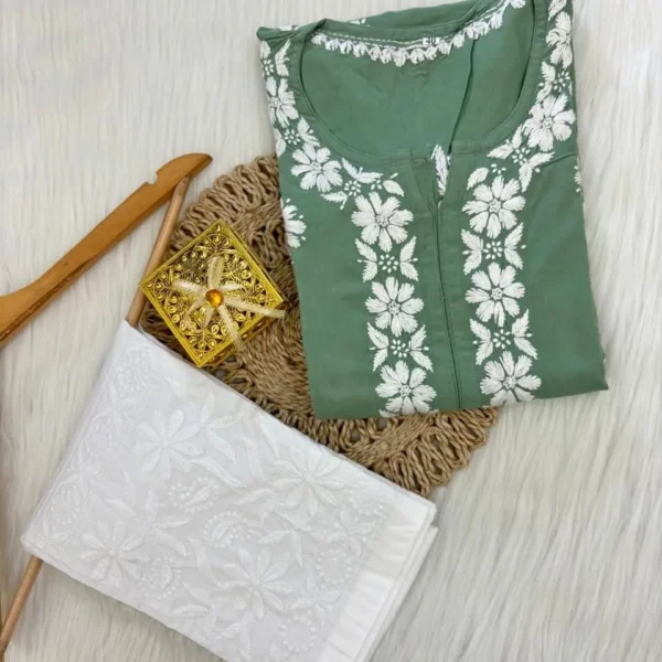 Aarvi Pure Modal Fabric Premium Chikankari Kurtas Set - Green