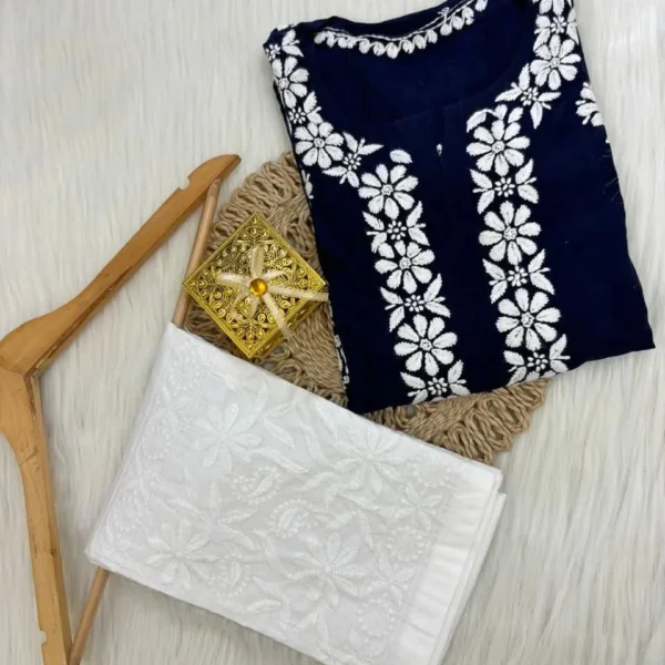 Aarvi Pure Modal Fabric Premium Chikankari Kurtas Set - Navy Blue