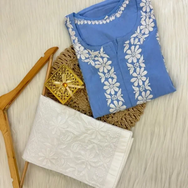 Aarvi Pure Modal Fabric Premium Chikankari Kurtas Set - Blue