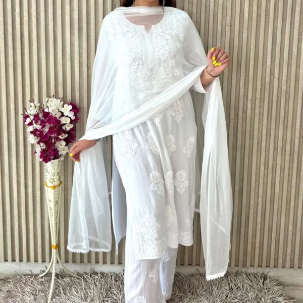 Hansini White Pure Modal Butter Soft Fabric Premium Chikankari Kurta Set