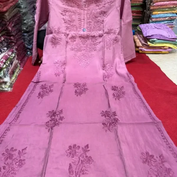 Vanya Chanderi Cotton Ombre Pattern Chikankari Kurta Set - Wine