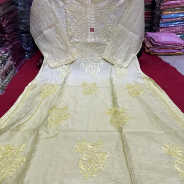 Vanya Chanderi Cotton Ombre Pattern Chikankari Kurta Set - Light Yellow